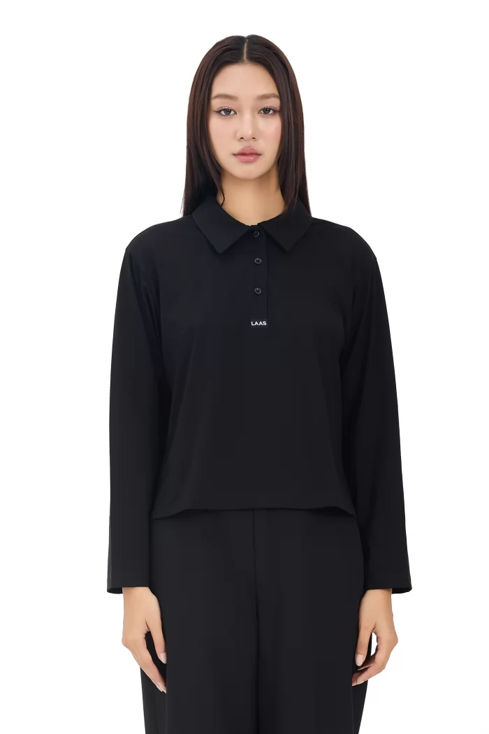 ÁO POLO COTTON TAY DÀI ĐEN