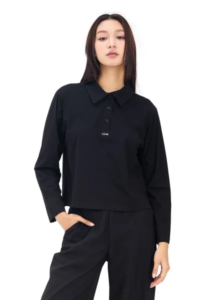 ÁO POLO COTTON TAY DÀI ĐEN