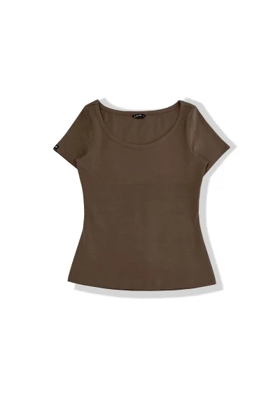 ÁO RIP COTTON CỔ RỘNG TRÒN NÂU