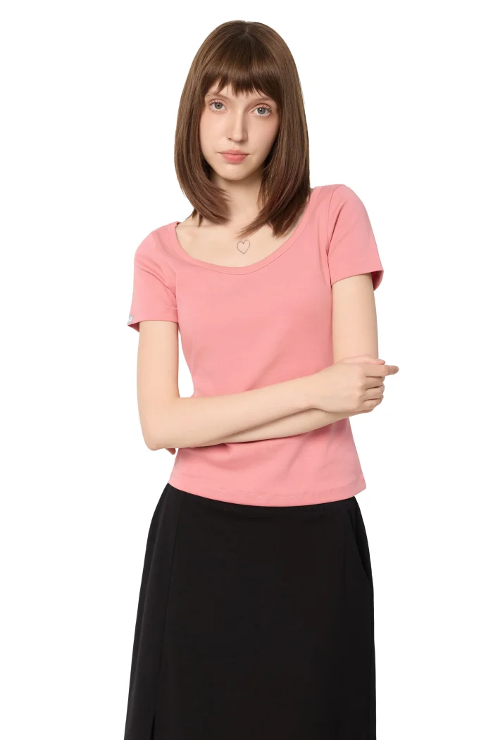 ÁO RIP COTTON CỔ RỘNG TRÒN HỒNG