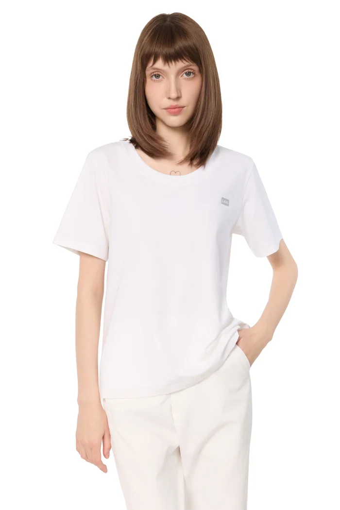ÁO THUN COTTON CỔ RỘNG TRẮNG